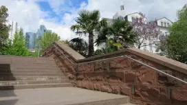 ヤシの木とスカイラインに囲まれたフランクフルト市内観光