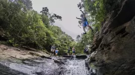 การผจญภัยสุดตื่นเต้นลงไปในหุบเขา กระโดดลงไปในแอ่งน้ําตกและสัมผัสประสบการณ์กีฬาทางธรรมชาติ บริการรับส่งจากโรงแรมในพื้นที่อุเอฮาระฟรี ถ่ายภาพฟรี (เกาะอิริโอโมเตะ โอกินาวา)