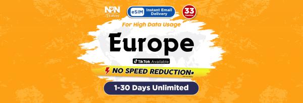 European 33 countries eSIM 1-30 Days 500MB-50GB Unlimited Data
