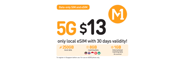 Singapore M1 5G Data-only SIM/ eSIM|Pick up at Changi Airport or M1 Shop
