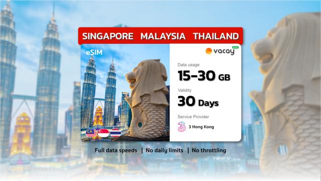 Singapore & Malaysia & Thailand 4G 15/30 GB eSIM|3HK