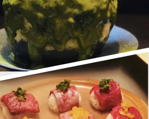 Kawaramachi, Kiyamachi, and Pontocho, Kyoto Prefecture | Shaved Ice Kakigoori to Kunsei Gyuniku Sushi Entotsu KYOTO (Shaved Ice and Smoked Beef Sushi Entotsu KYOTO) | Seat Reservation Only