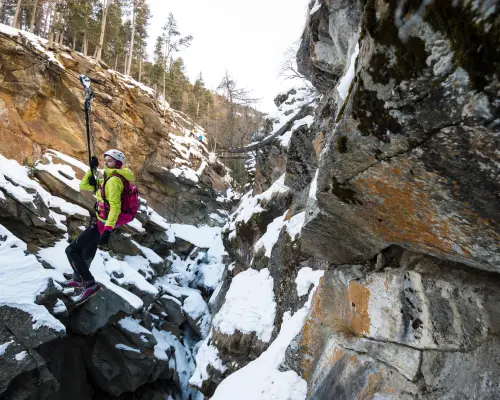 Gorge Alpine winter night under the stars