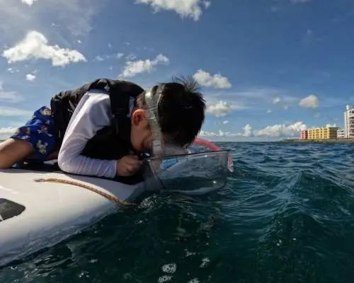 [Okinawa, Chatan] Open to children aged 3 and up! Exciting boat adventure snorkeling ★ Includes a stable SUP board, so even small children can enjoy it safely! Recommended for family trips.
