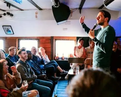 Dark Comedy and Pizza Night on the Iconic Battersea Barge