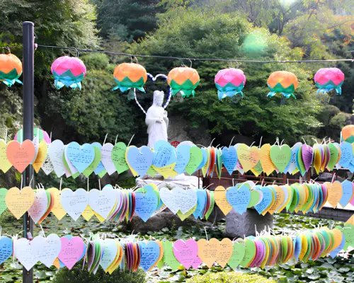 A one-day Buddhist cultural experience tour of Nami Island, Seoraksan National Park, Naksansa Temple, Baekryeonsa Temple, and Daewonsa Temple in South Korea, including dinner and hands-on workshops.