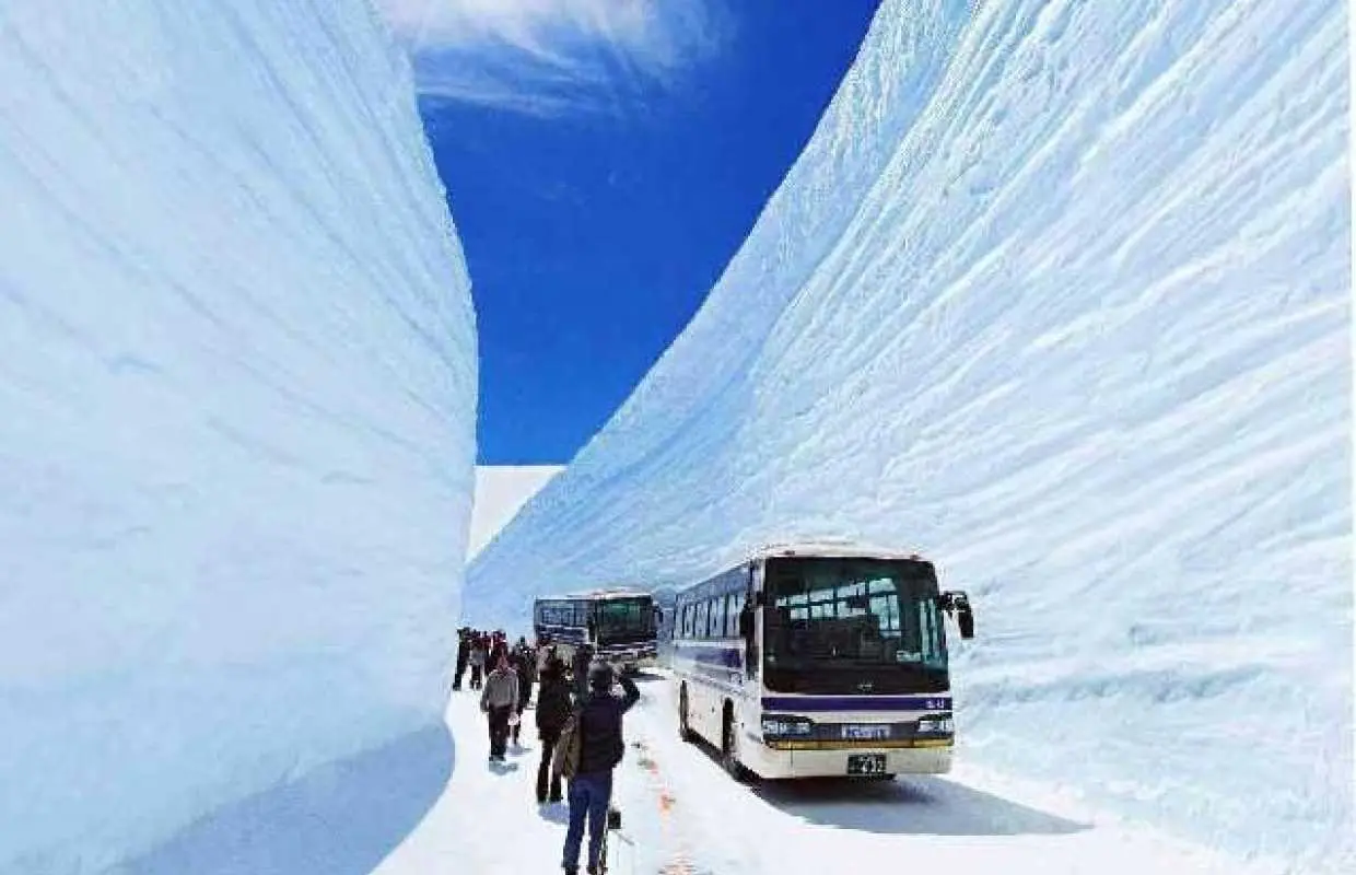 [2-Day, 1-Night Bus Tour] Travel through the Tateyama Kurobe Alpine Route on 6 different vehicles. Limited-time offer! Experience the spectacular Snow-capped Otani Valley and the fresh greenery of Kamikochi in approximately 2 hours. 2-day tour (departing from Nagoya Station)
