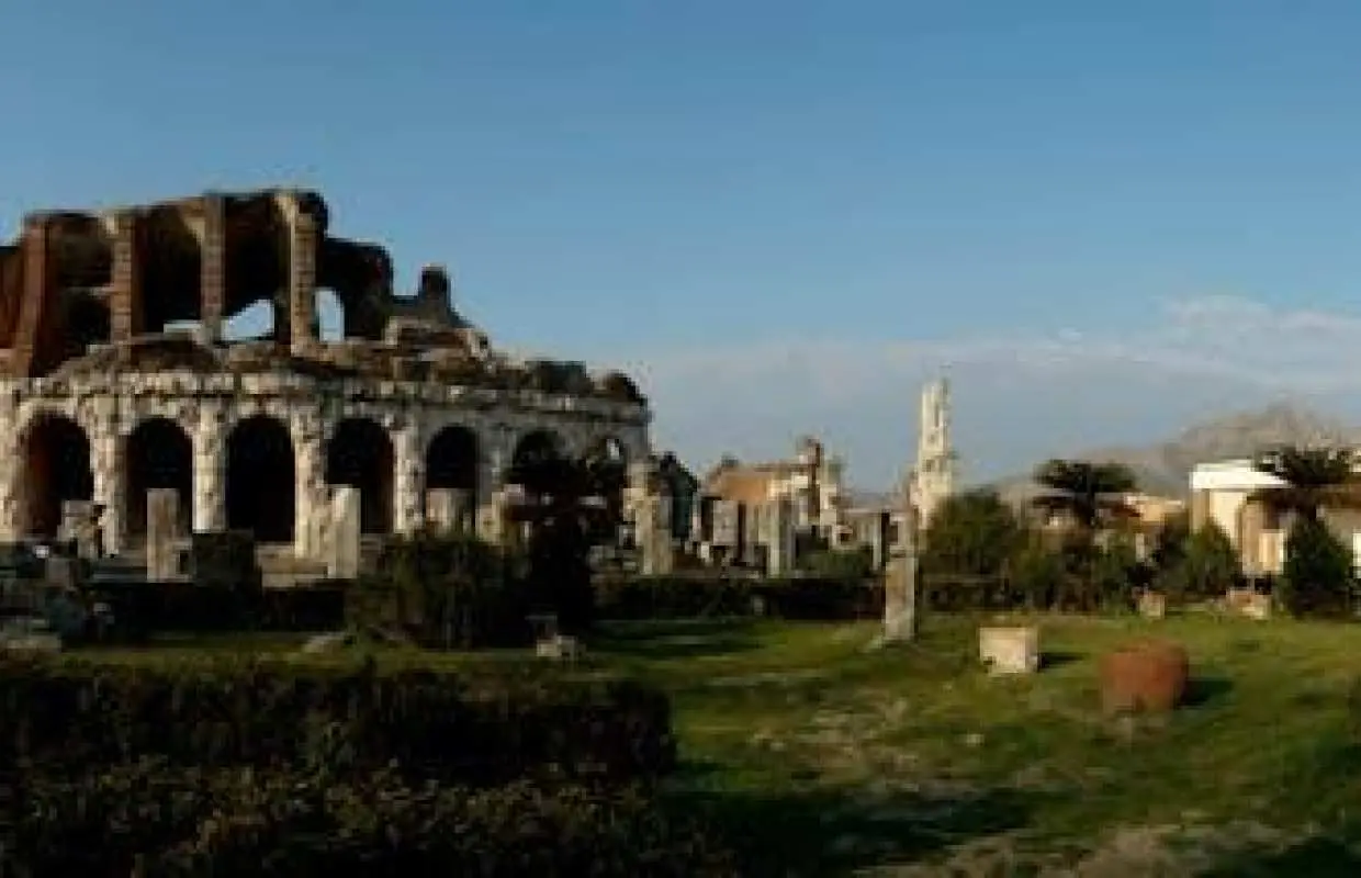 Capua amphiteater and museum with an archaeologist