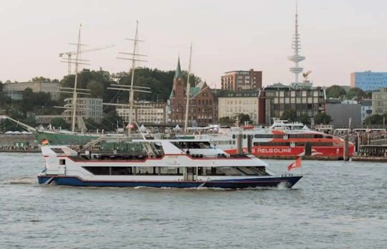 Hamburg Harbor boat tour with a large ship