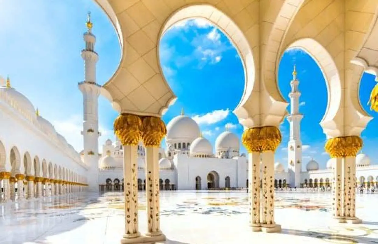 Abu Dhabi Mosque and Ferrari World from Abu Dhabi