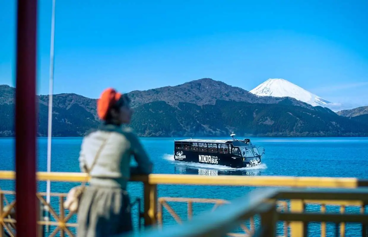 Mt. Fuji & Hakone Day Trip (Shared Ride) | Lake Ashi Water Bus (Water Spider Ninja Bus)/Lake Ashi Pirate Ship & Owakudani & Hakone Ropeway & Lake Yamanaka, Shiratori Beach & Kawaguchiko Station (Famous Lawson Convenience Store) | Departing from Tokyo