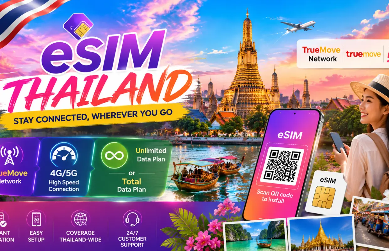 Thailand Travel eSIM | TrueMove Local Network | Unlimited Data and Total Data Plan | No eKYC Verification and QR Code Setup