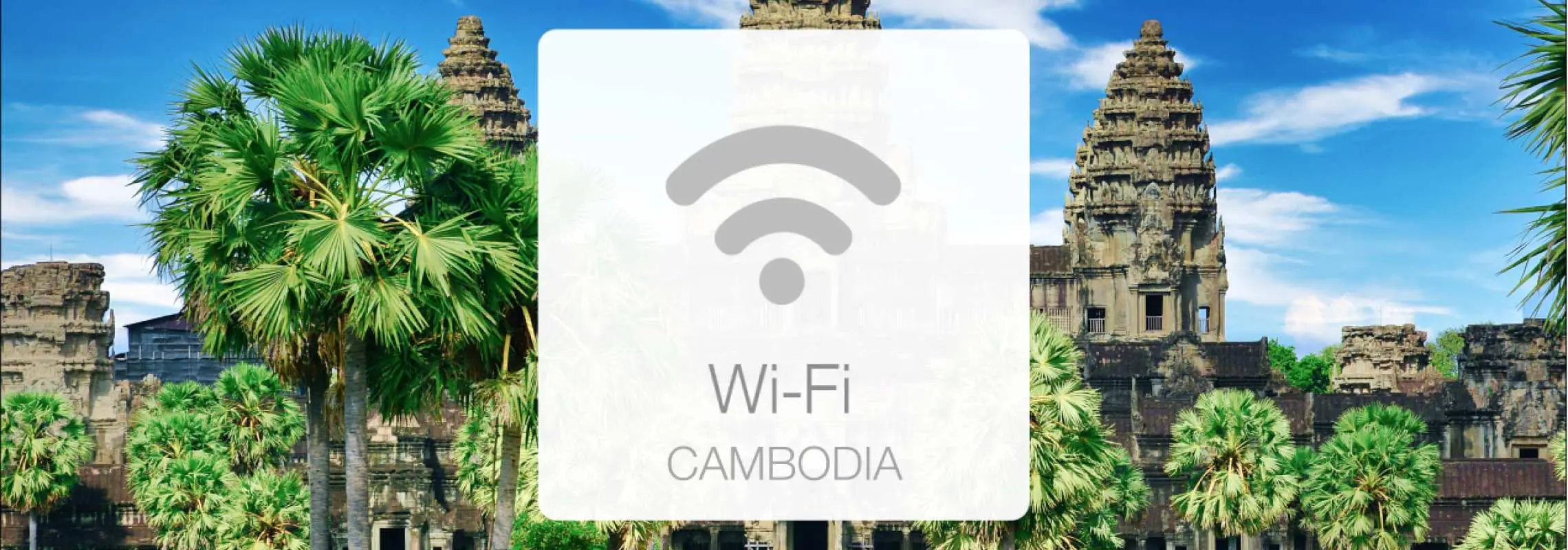 Angkor Wat in Cambodia with a Wi-Fi symbol overlay, emphasizing seamless 4G portable Wi-Fi connectivity and unlimited data for travelers exploring iconic Cambodian attractions.
