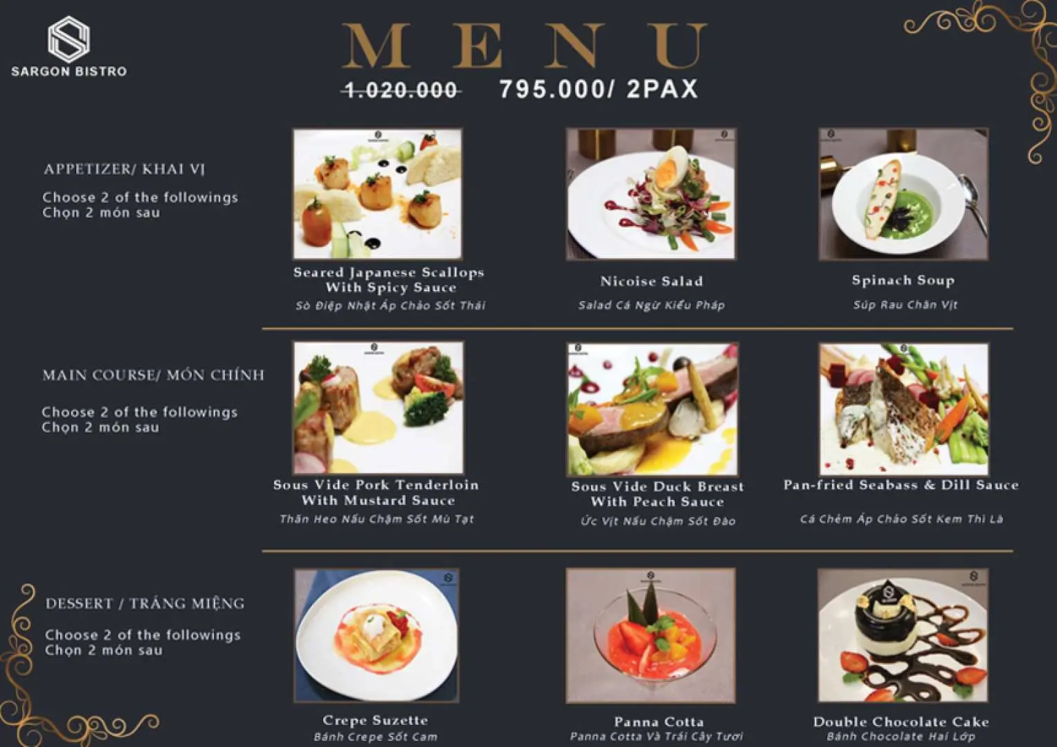 menu nhà hàng sargon bistro