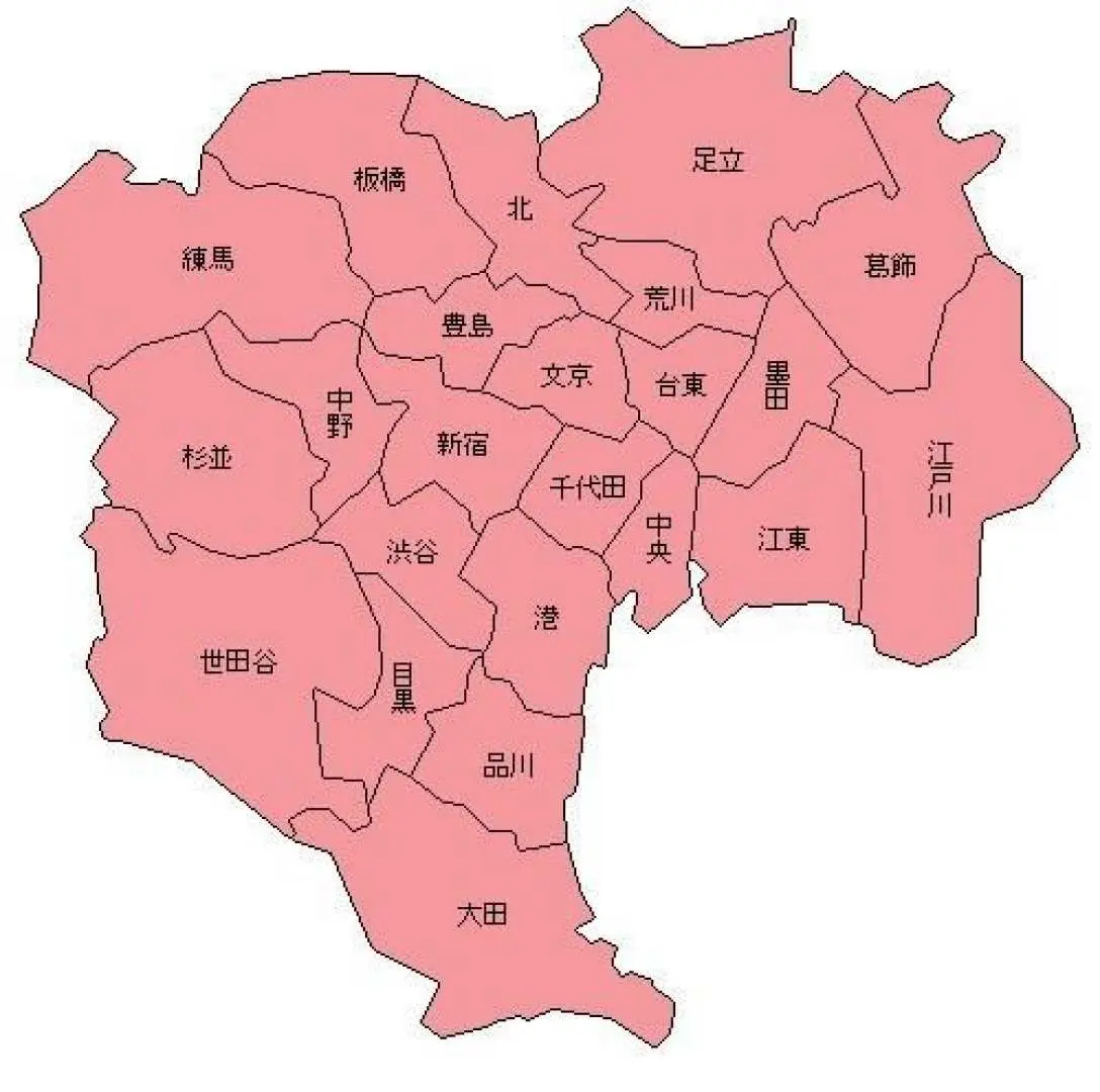 詳細顯示東京23區的服務範圍地圖，說明羽田機場專車接送可直達東京市區內各個行政區，涵蓋廣泛。