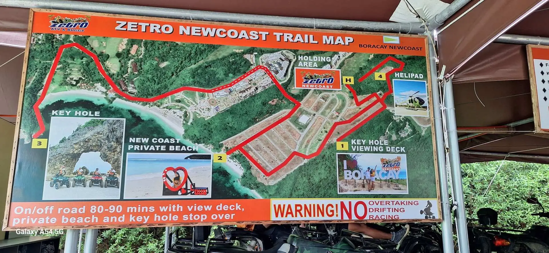 長灘島Zetro新海岸沙灘車路線詳細地圖，標示鑰匙孔、私人海灘和多個觀景點，指引遊客探索冒險旅程。