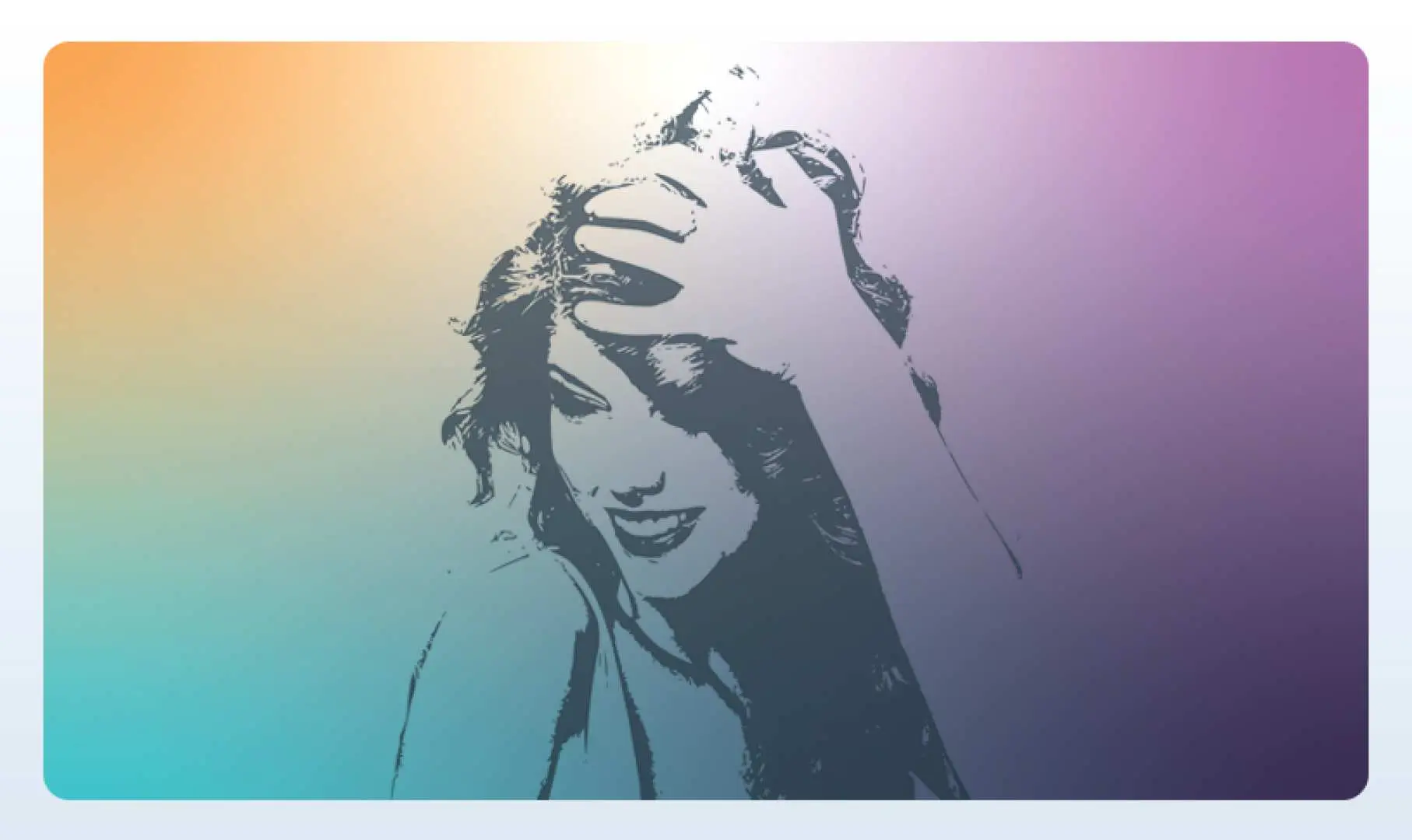 Stylized silhouette of a woman in gradient colors, representing the Taylor Swift themed double-decker bus afternoon tea experience in London, blending music and sightseeing.