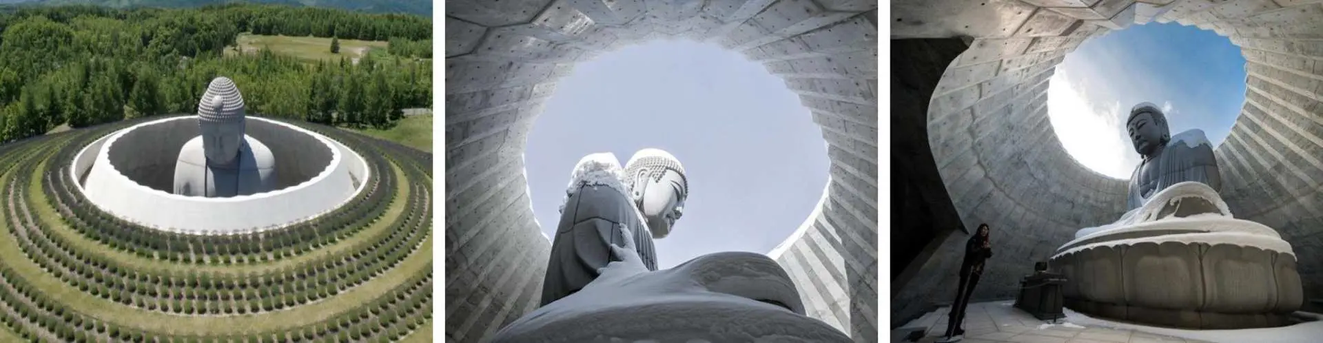 大师-安藤忠雄打造 · 头大佛殿(停留约60分钟) 由日本的代表性建筑师安藤忠雄大师所设计，大佛殿。从远处只能看见大佛的头。在前往头大佛的途中，人们会不断地想像：「头下面是什样子？」经过刻意迂回的水庭、脚步声回响的40公尺隧道后，终于和大佛面对面。在没有屋顶的寂静厅堂中庄严矗立着高13.5公尺的头大佛，以及大佛上方的蓝天──如梦似幻的光景，吸引着观看者的心