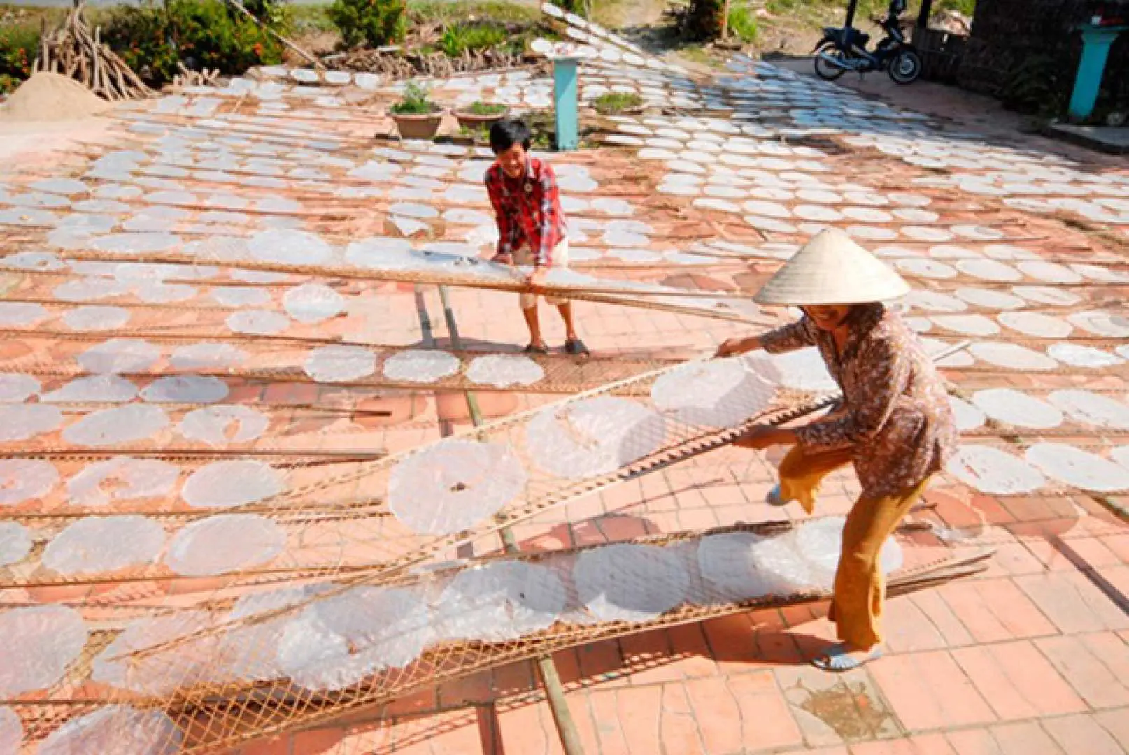 Visit a family-run business producing rice paper, learn how it is produced.