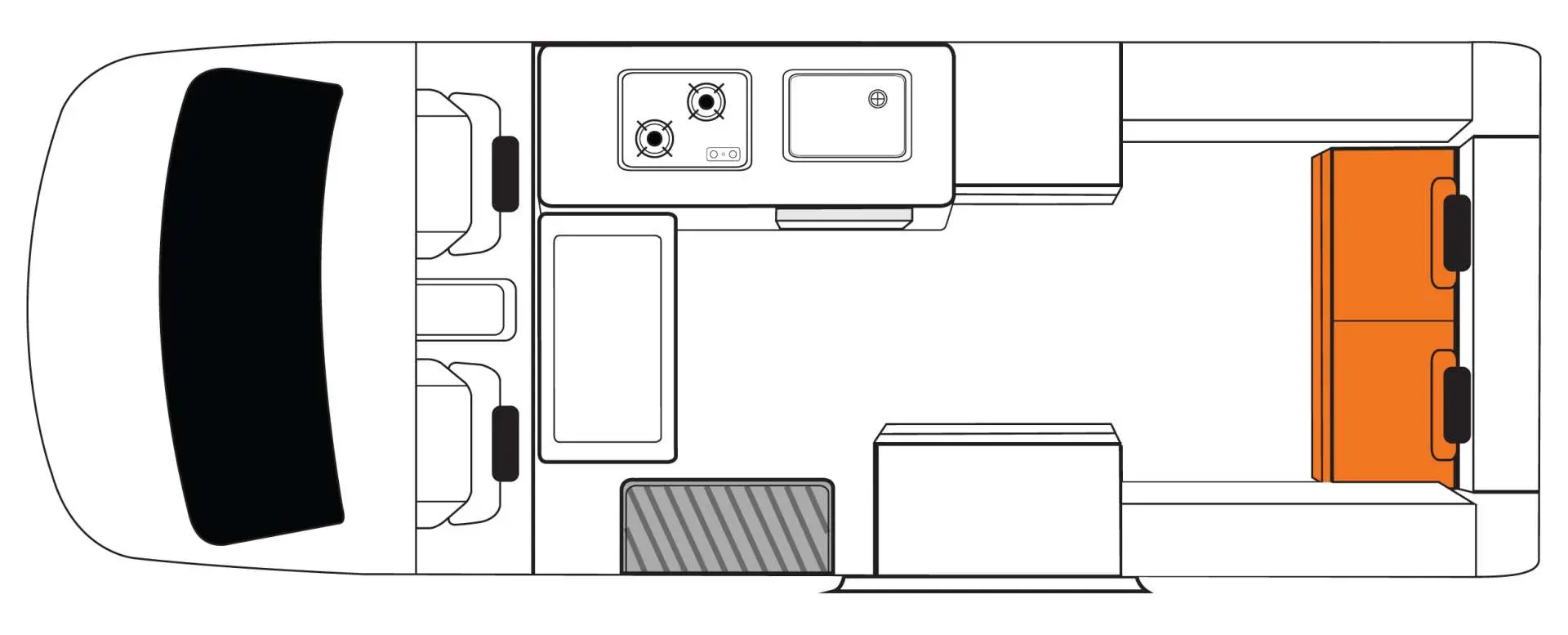 Layout of 4-berth Britz campervan