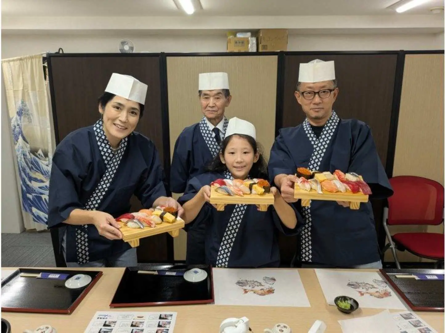 The nigiri sushi is ready. Each person gets 10 pieces.