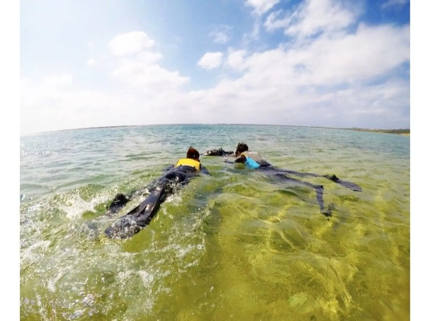 We start from shallow water, so if you're scared, don't worry. From the shallow water, we slowly head to the spot where the fish are shoaling.