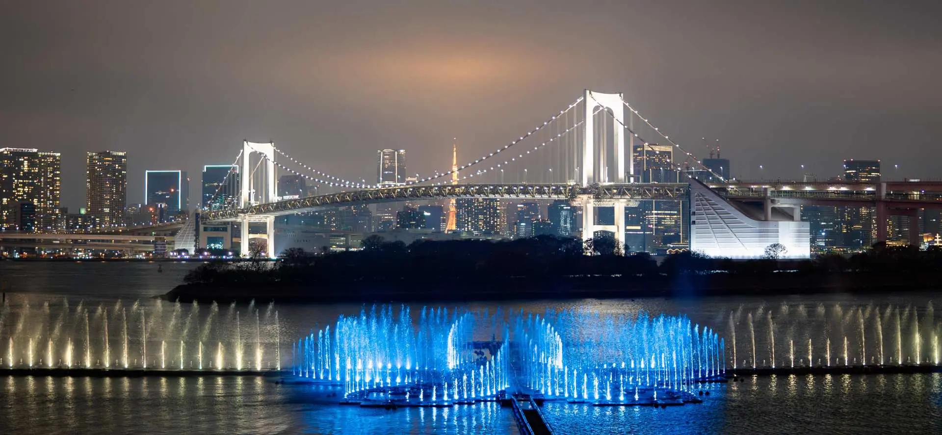 View the Tokyo Aqua Symphony fountain show near Odaiba
