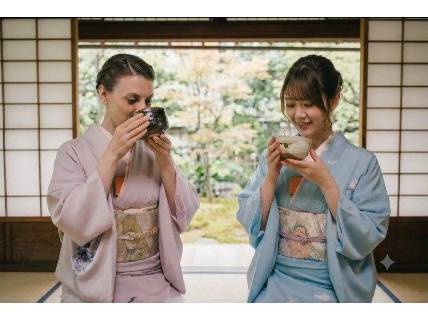 自作の和菓子＆抹茶で試食タイム（約15分）。自作の和菓子と抹茶で、癒しのひと時をお過ごしください。