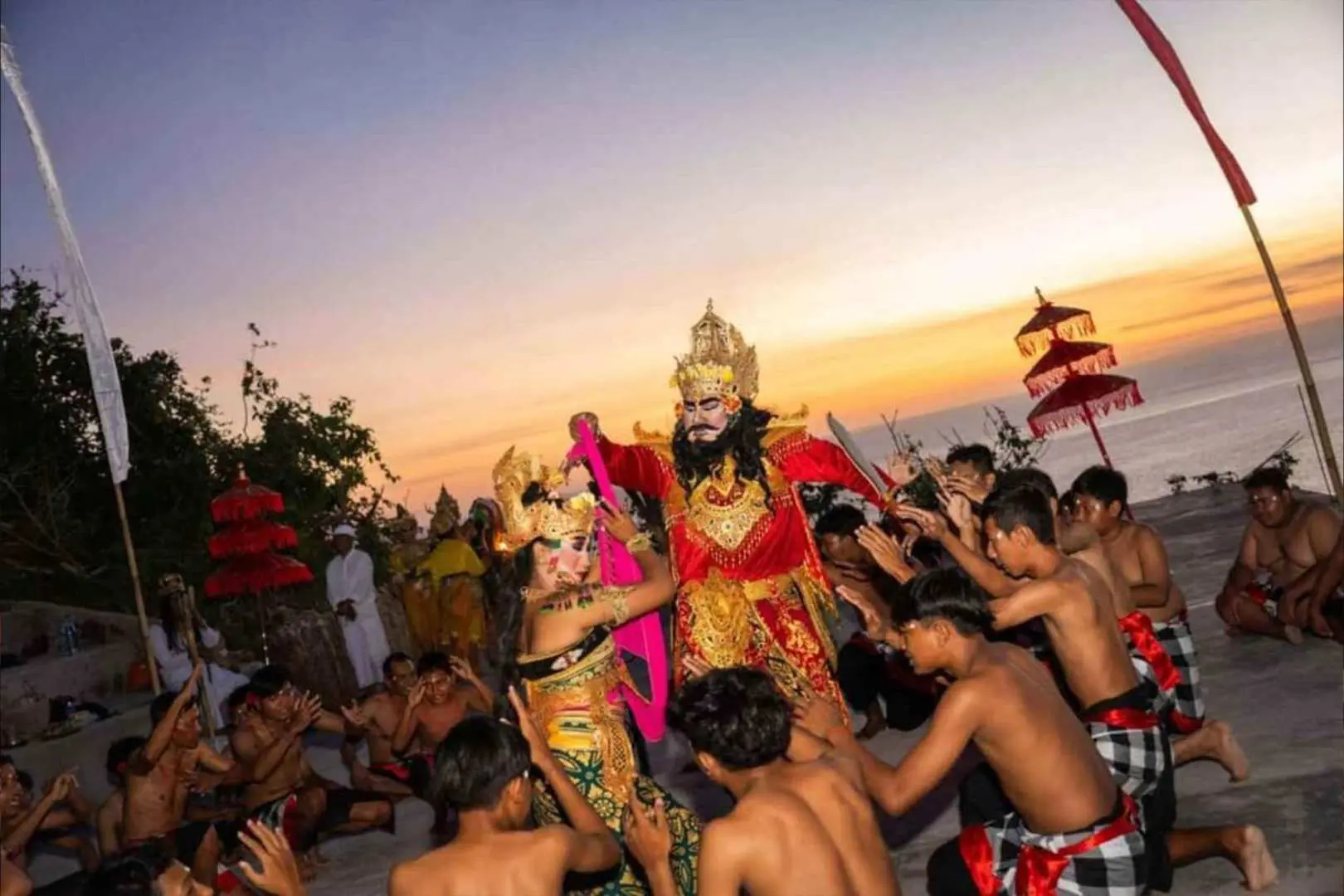 Watch the iconic Kecak Fire Dance performance at Uluwatu Temple while enjoying the breathtaking sunset view over the Indian Ocean.