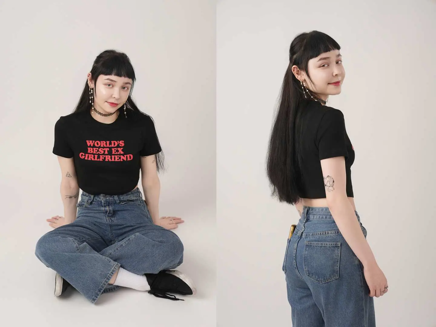 首爾韓式個人時尚寫真，年輕女性展現休閒服飾與獨特髮型，提供不同姿勢的專業拍攝，捕捉年輕活力。