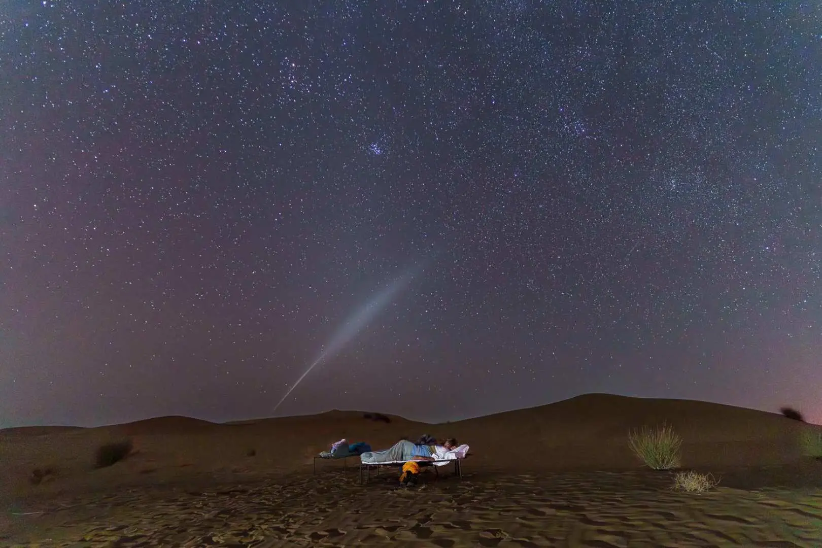 Night sleep in Dunes at proper desert style bed and under the billions of stars and moon. A proper stargazing experience