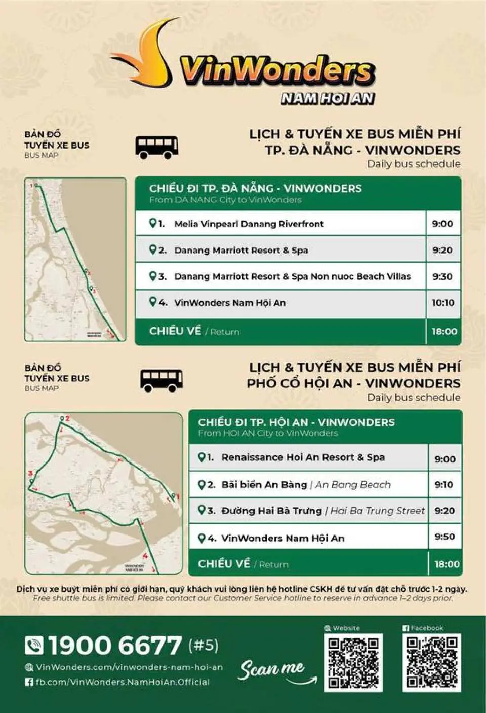 Free Shuttle Bus provided the Vinwonders Nam Hoi An