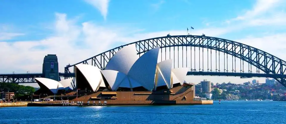 World-class landmarks viewed from the Sydney Harbour cruise, including the renowned Opera House and the majestic Harbour Bridge, offering a spectacular sight under blue skies.