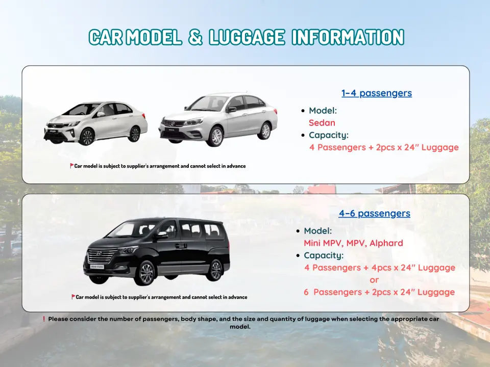 Choose the right vehicle that best suits your group size and travel needs