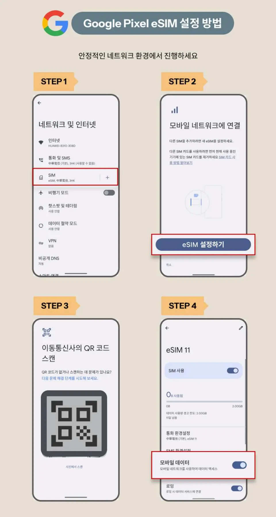 유럽 여러 국가 5G eSIM 지원 국가 및 통신사 목록의 한국어 버전, 중앙 유럽, 서유럽, 남유럽 등 여러 지역의 파트너를 자세히 안내하며 안정적인 네트워크를 보장합니다.