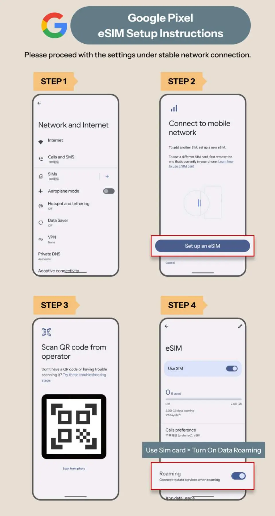 Thailand eSIM iOS setup tutorial, guiding iPhone users in detail through an English interface on how to progressively set up and activate the eSIM plan, ensuring smooth internet during their Thailand trip.