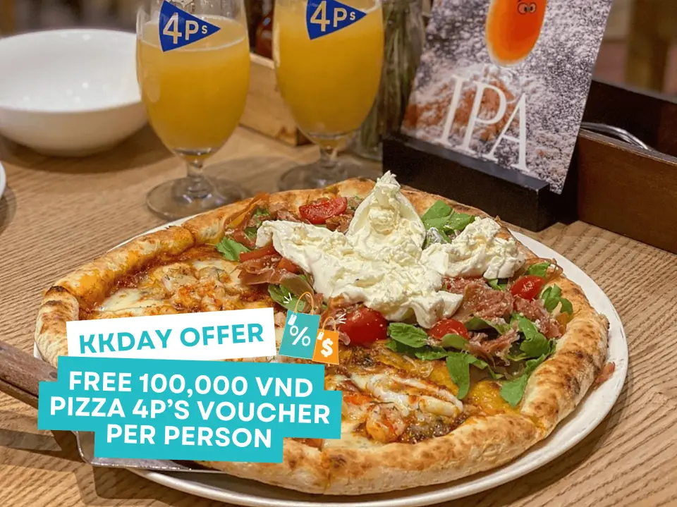 KKday 為您提供 Pizza 4P's 代金券，Pizza 4P's 是越南最著名、最值得一試的餐廳之一。代金券自簽發之日起兩週內有效，請在您抵達越南前聯繫您的旅行社辦理。每張代金券價值 10 萬越南盾，可在餐廳一次使用多張代金券。