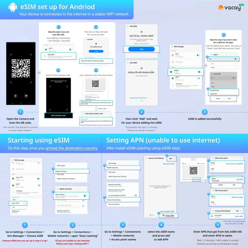 Follow these eSIM installation instructions for Android