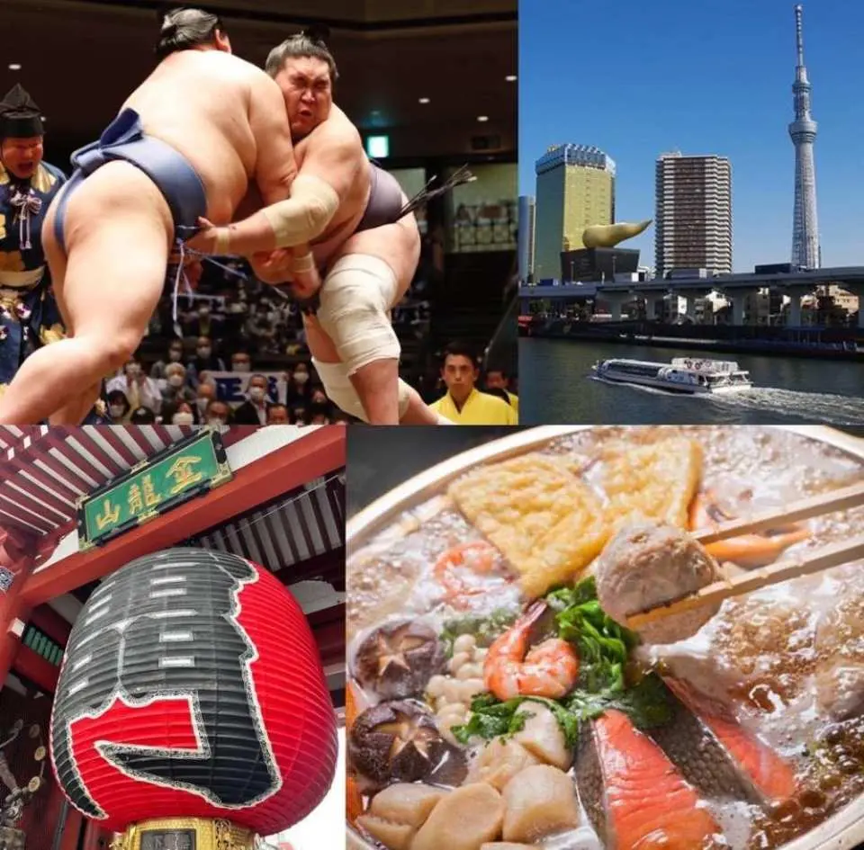 体验日本文化！旅游景点浅草、水上巴士、观看相扑比赛、相扑火锅午餐、全日游
