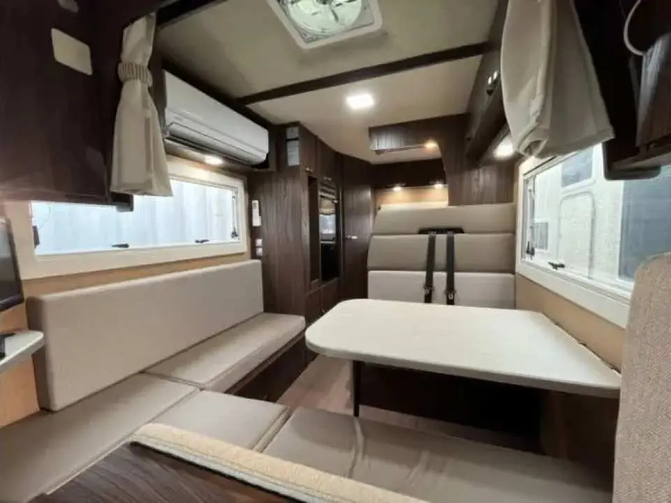 It feels spacious, and the three-sided seating allows for easy conversation on the go.
