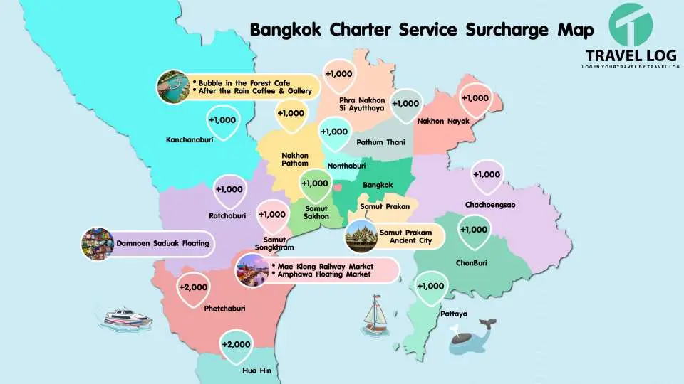 曼谷包機服務附加費地圖（泰幣）