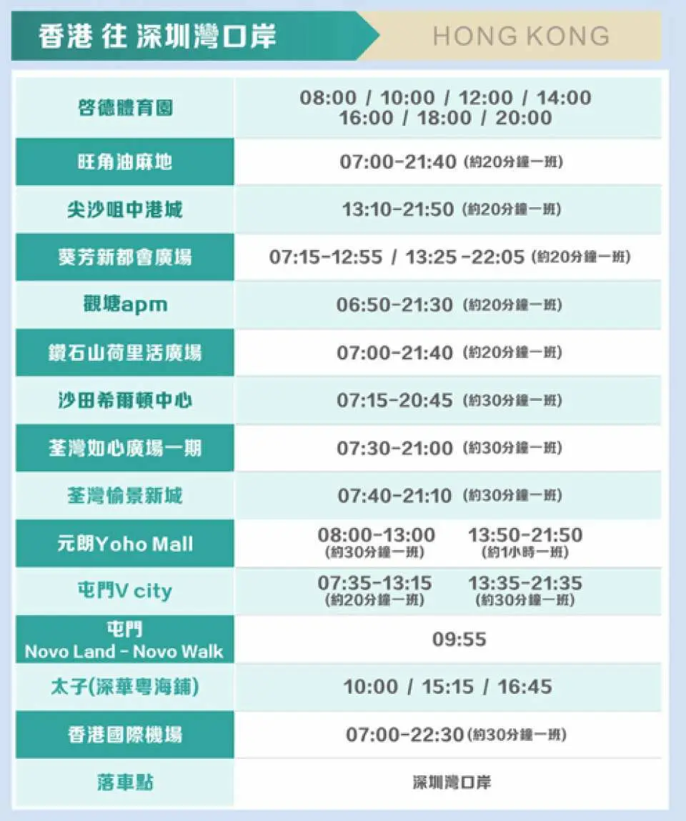 深圳湾跨境快线时间表