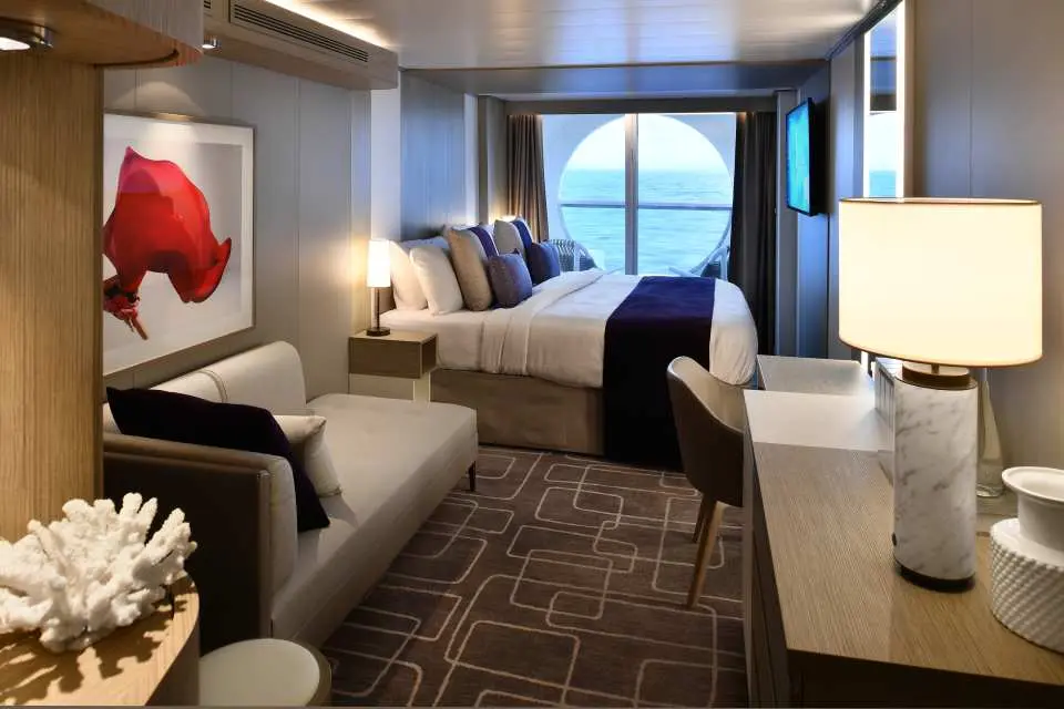 The infinity balcony on Celebrity Cruises brings the beautiful scenery outside the window into the room. (Courtesy of Celebrity Cruises)