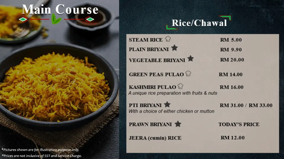 Menu (For eference only)