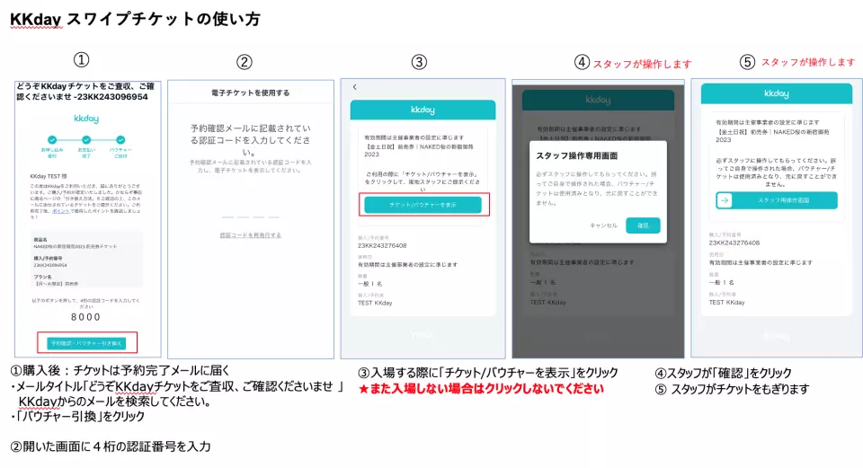 チケット窓口にて引き換えを提示する手順