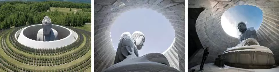 大师-安藤忠雄打造 · 头大佛殿(停留约60分钟) 由日本的代表性建筑师安藤忠雄大师所设计，大佛殿。从远处只能看见大佛的头。在前往头大佛的途中，人们会不断地想像：「头下面是什样子？」经过刻意迂回的水庭、脚步声回响的40公尺隧道后，终于和大佛面对面。在没有屋顶的寂静厅堂中庄严矗立着高13.5公尺的头大佛，以及大佛上方的蓝天──如梦似幻的光景，吸引着观看者的心