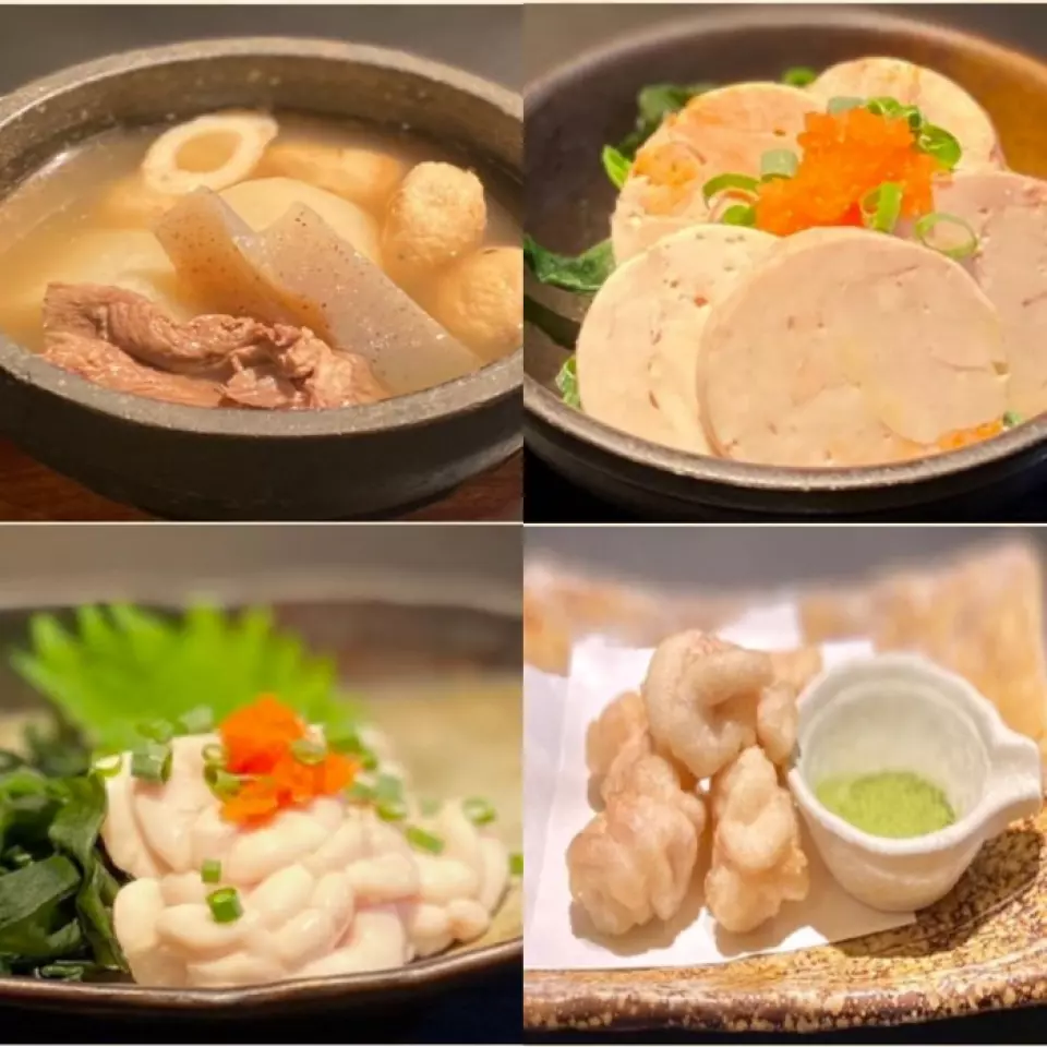 时令美食菜单《菜单示例》【春季】橙子酱红鲷鱼白、油菜花大田、萤火鱿、竹笋天妇罗等【夏季】橙子酱河豚鱼白、烤海鳗、海鳗天妇罗等【秋季】盐烤秋刀鱼、大田茄子、烤松茸【冬季】鳕鱼白醋汁、鱼白天妇罗、红豆肝醋汁、关东煮牛筋汤