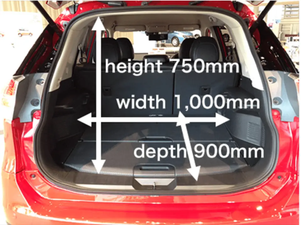 The size of the RV1 class model rear trunk for car rental in Tokyo