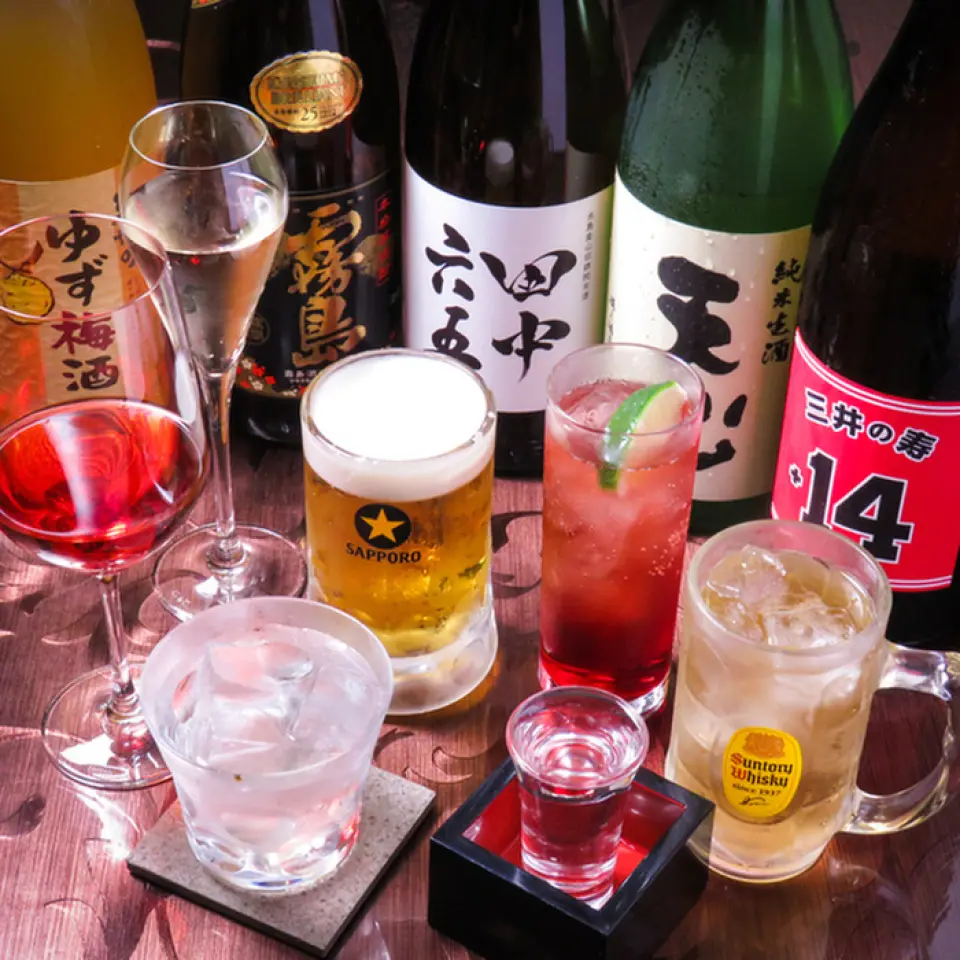 We have a wide selection of carefully selected alcoholic beverages. We have over 20 types of sake sourced from all over Japan, as well as a wide selection of glass and bottle wines, cocktails, and non-alcoholic drinks. With a coupon, you can enjoy all-you-can-drink for 90 minutes at 2,200 yen. If you add it to a food course, you can enjoy 120 minutes for 2,000 yen, which is a great deal! Please enjoy your favorite drink to go with our proud dishes. *You can use the all-you-can-drink course without a coupon.