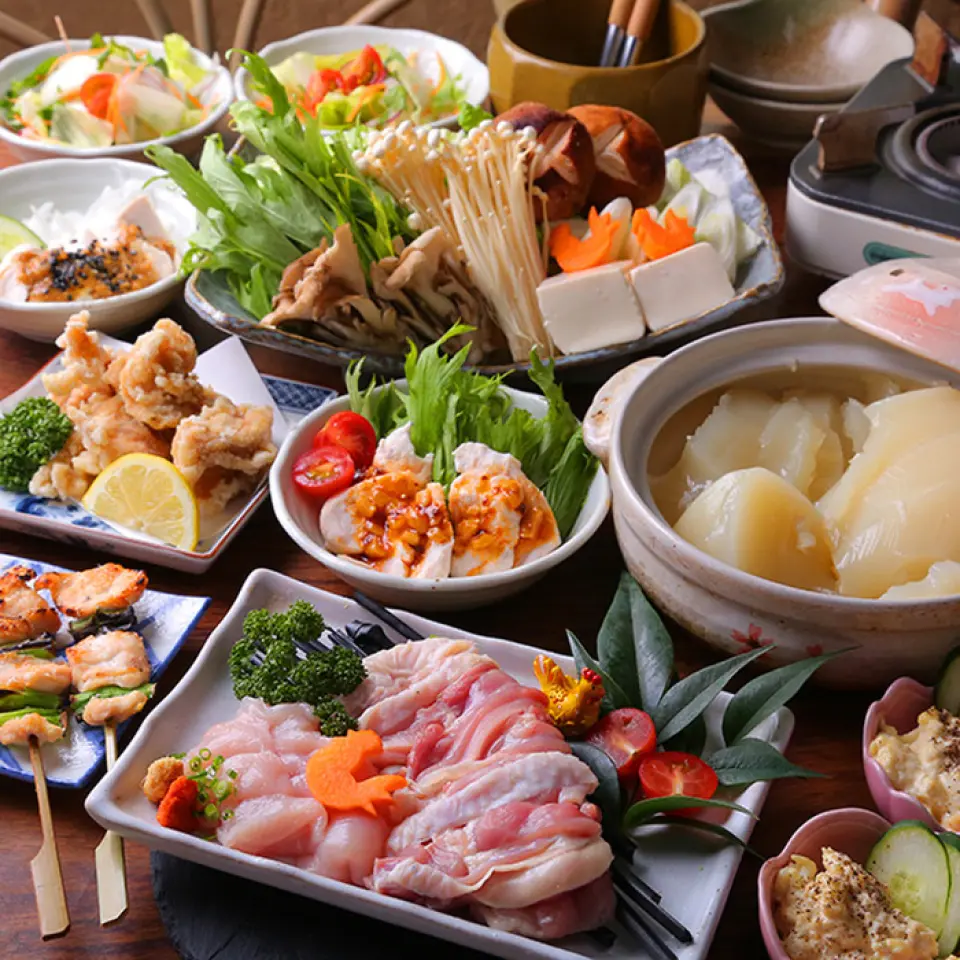 Perfect for banquets, farewell parties, and welcome parties! We have a variety of value courses available, including the "Hanazono Course 3,300 yen" where you can enjoy Nanatani Jidori chicken to your heart's content! Enjoy the delicious flavor and subtle sweetness of the high-quality fat that is unique to Nanatani Jidori chicken! You can also add an all-you-can-drink option for an additional 2,200 yen ◎ Please use it according to the occasion.